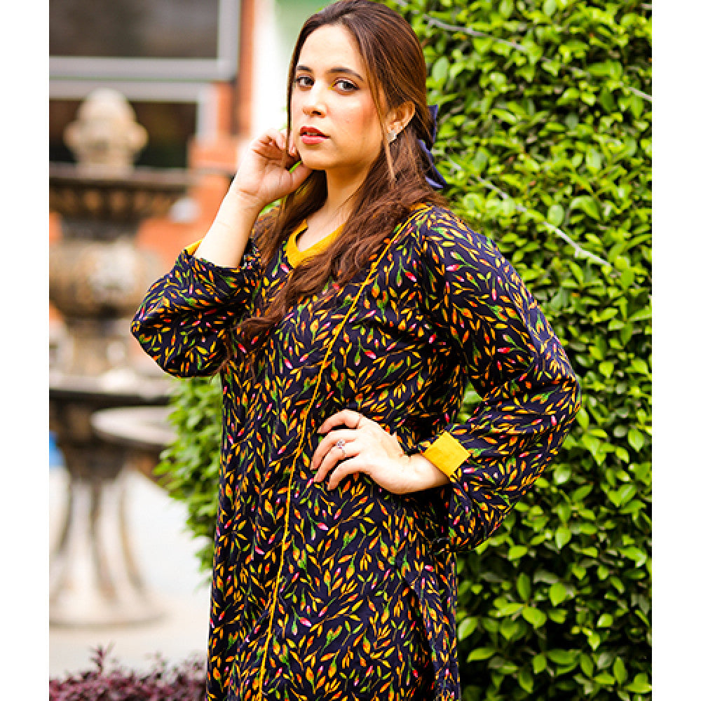 Black Print with Mustard Leaves - Matching Separates