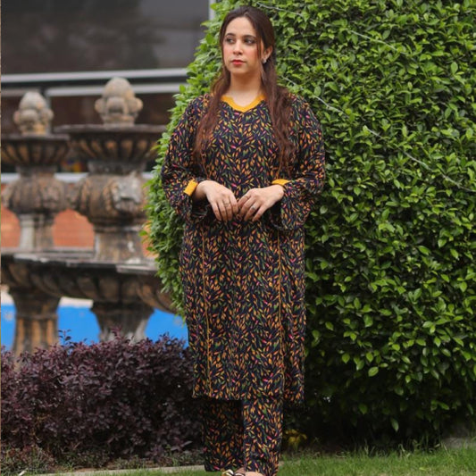 Black Print with Mustard Leaves - Matching Separates