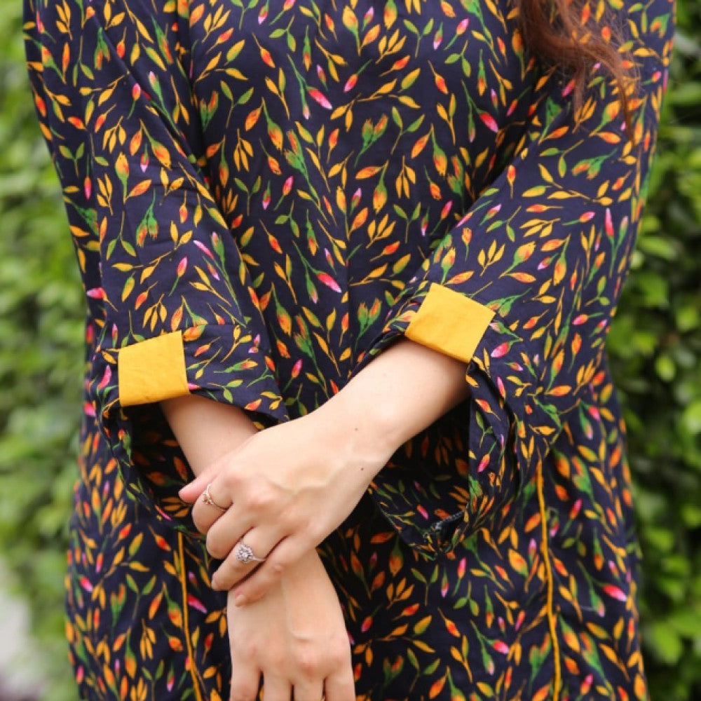 Black Print with Mustard Leaves - Matching Separates