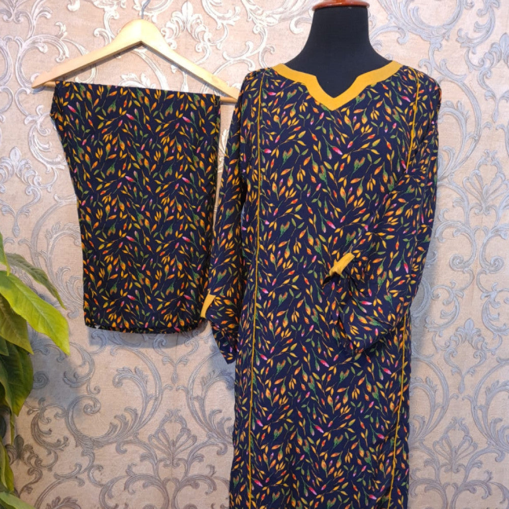 Black Print with Mustard Leaves - Matching Separates